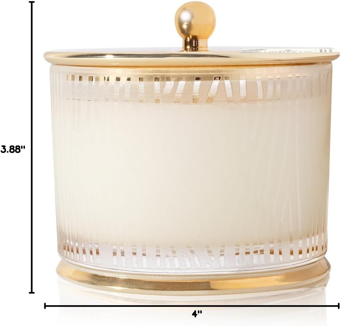 Thymes Frasier Fir Candle - Gilded Collection - Frosted Wood Grain Design with Gold Lid & Base - Pine Scented Candles for Women & Men - Luxury Home Fragrance - Elegant Christmas Decor (Medium, 9 oz)