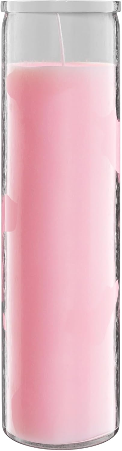 Simply Soson 2x8 inch Pink Devotional Scented Candles in Glass Jar - Peony & Rose - 1 Piece - 90 Hours – Prayer Candle - Tall Pillar Candles for Religious, Memorials, Party Decor