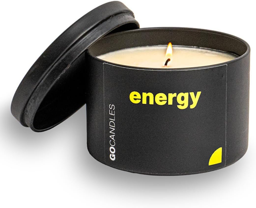 GO Candles Energy Large Scented Candle for Men & Women | Uplifting Citrus & Spice | 100% Natural Non-Toxic | Coconut Soy Wax with Essential Oils | Hand-Poured in USA | Long Lasting Aromatherapy Gift