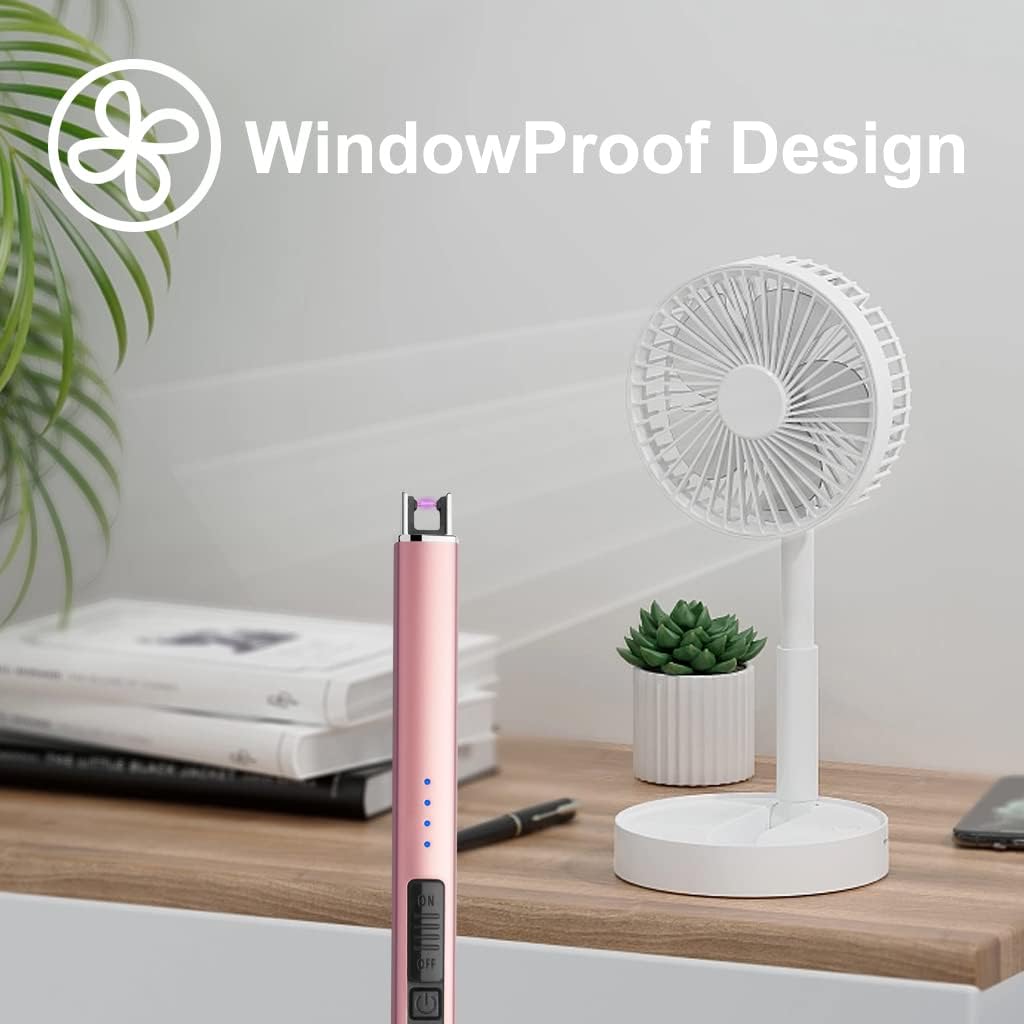 MeeToo Electric Candle Lighter Rechargeable Type-C - Gifts for Wife Men Women Nana, USB Plasma Arc Windproof Lighters for Candle Christmas Camping Kitchen Rose Gold