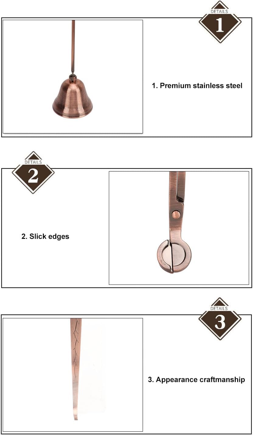 Candle Accessory Set 3 Piece Kit Stainless Steel Wick Trimmer Bronze Candle Snuffer and Cutter Tools for Candle Enthusiasts and Home Decor