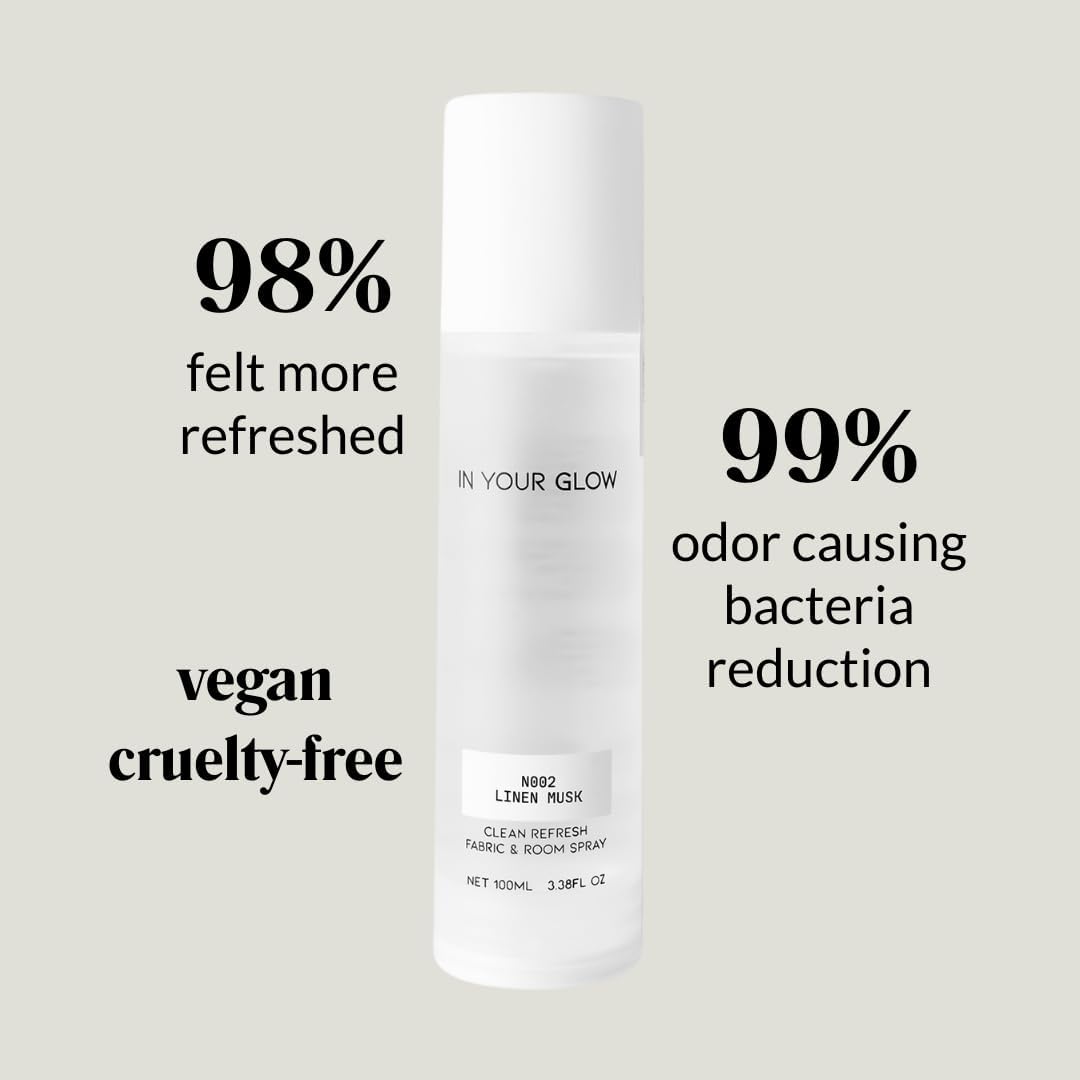 In Your Glow – N002 LINEN MUSK – Long-Lasting Clean Fabric & Room Mist Spray 100ml | Unisex Luxury Fragrance Spray & Odor Eliminator