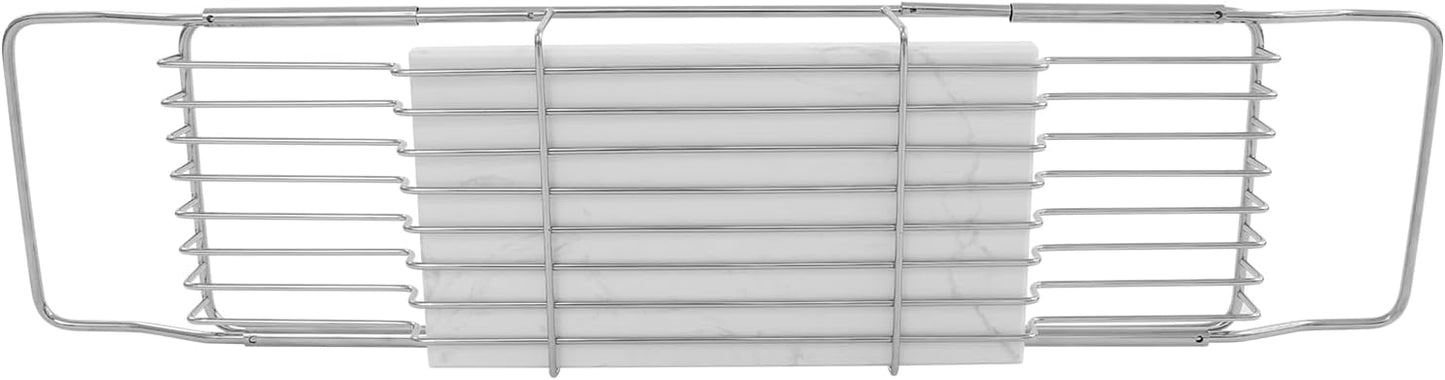 Stainless Steel Bathtub Tray with Removable Marble Board,Extendable Rectangular Bathtub Tray,Adjustable Bath Caddy Board for for Bath Bombs, Spa, Shower (Silver+White)