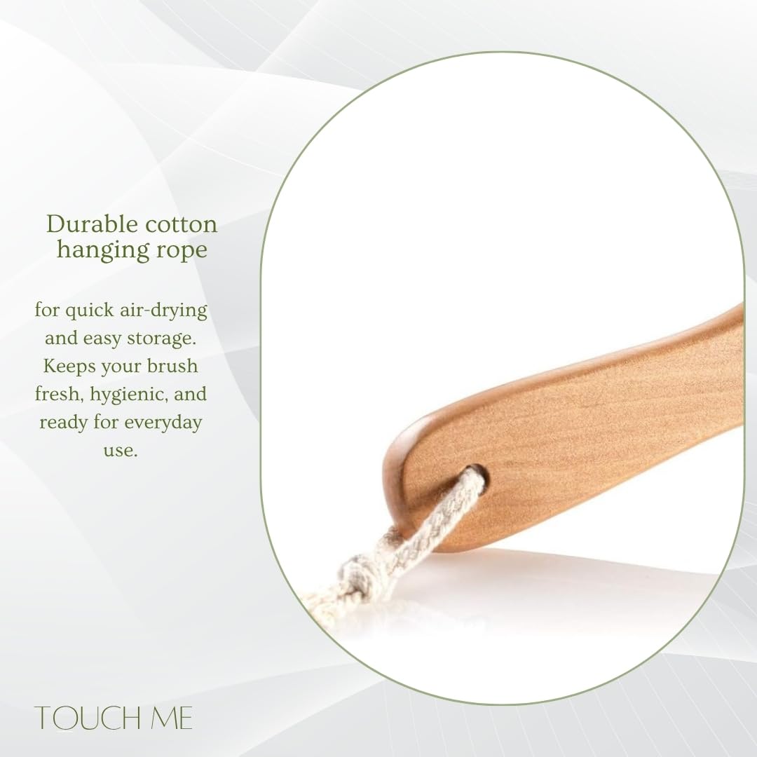 100% Natural Boar Bristle Body Brush with Contoured Wooden Handle by TOUCH ME