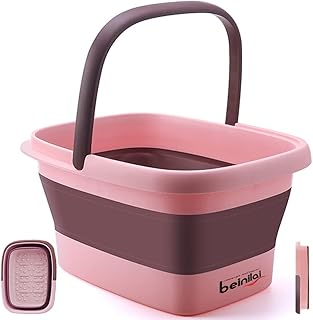 Foot Bath Collapsible Foot Soak Tub,Beinilai Collapsible Foot Bath Basin,Multifunction Plastic Basin with Handles,Foot Tub for Soaking Feet-Pink
