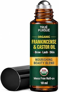 Organic Frankincense and Castor Oil Roll On – Eye Roller - 100% Pure and Natural Oil for Face, Dark Circles, Under Eye, Eyelashes, Eyebrows, Hair, Body & Skin Care Moisturizer – Hexane Free – 10 ml