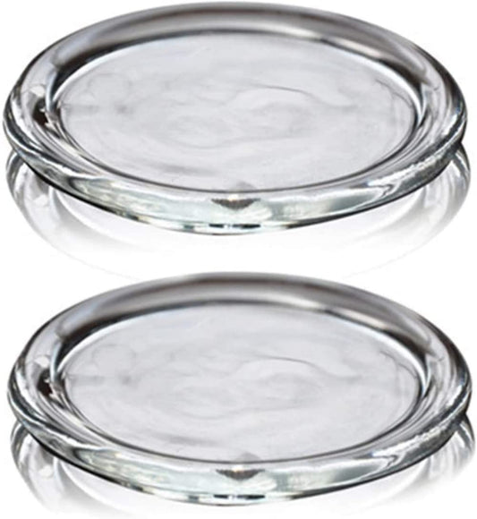2 Pack Glass Candle Holder 4" Clear Beautiful Transparent Round Candle Plate…