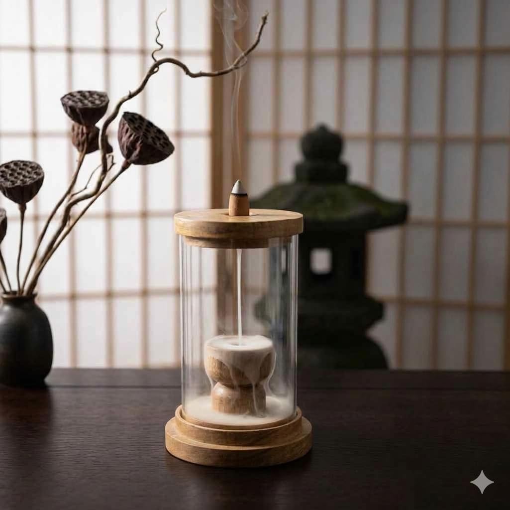 Hosley Wood & Glass Backflow Incense Burner Kit with 2 Asst Incense Cone, Elegant Aromatherapy Set, Meditation & Relaxation, Ideal for Gift, Home Décor, Office Décor & Spa
