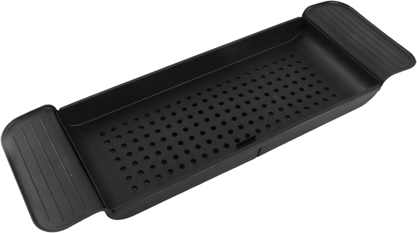 Expandable Bathtub Caddy Tray, Bath Bridge Tray Drain Bath Shelf Caddy Tray Plastic Bathtub Tray Book Phone Pad Holder Plastic Drain Bath Tub Tray Table Bath Shelf Tub Board Organizer Trays(Black)