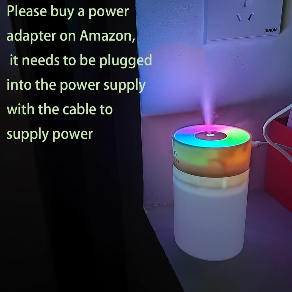 Colorful 260ml Humidifier,USB Power Supply,With 7 Color LED, Air Humidifier,Mini Air Humidifier,Can add essential oil,Suitable for Study Room, Bedroom, Baby Room, Office, Car (White)