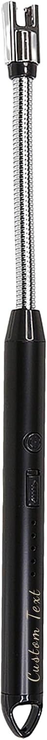 Custom Extra Long Electric Lighter, USB Rechargeable Candle Lighter, Reusable Electric Lighter with Charger for Indoor and Outdoor, Camping Essential for Men and Women, Engravable Designs (Black)