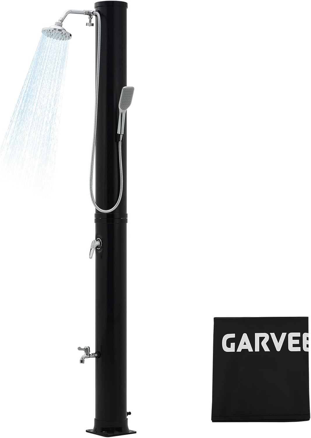 10 Gallon Solar Heated Outdoor Shower, 2-Section Freestanding Pool Shower with Shower Head & Foot Tap & Handheld Sprayer | Hot & Cold Water Adjustment | Beach Garden Spa Shower with Protective Cover