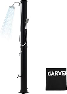 10 Gallon Solar Heated Outdoor Shower, 2-Section Freestanding Pool Shower with Shower Head & Foot Tap & Handheld Sprayer | Hot & Cold Water Adjustment | Beach Garden Spa Shower with Protective Cover