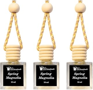 Gift Paradise® Spring Magnolia Hanging Car Freshener – Set of 3 (10 ml Each) – Long-Lasting Floral Fragrance Oil Diffuser for Car, Closet & Office – Soft & Clean Bloom Scent – Velvet Gift Bag Included