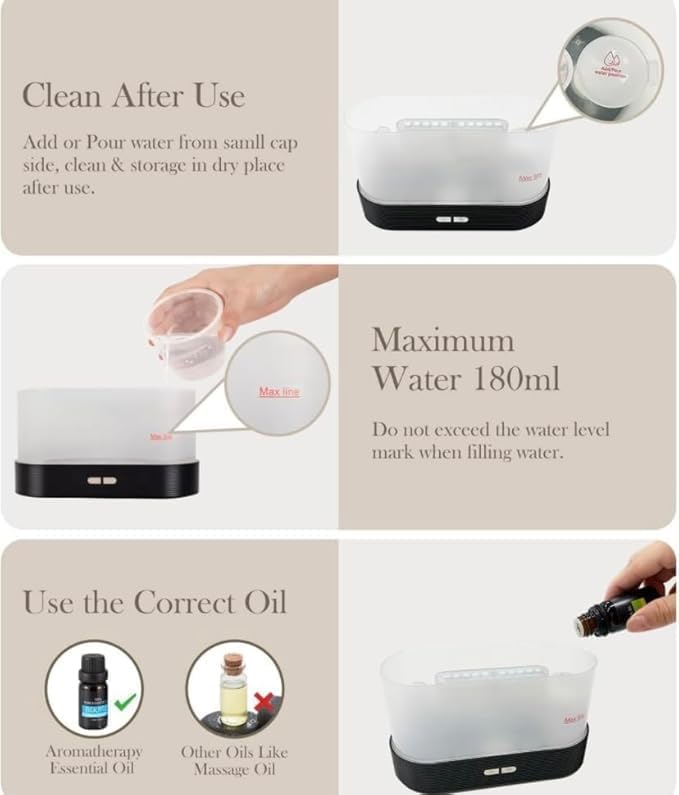 Essential Oil Diffuser, Flame Air Diffuser, Portable Noiseless Aroma Diffuser for Home, Office or Yoga, 2 Mode Brightness Aroma Diffuser with Fire Flame Effect