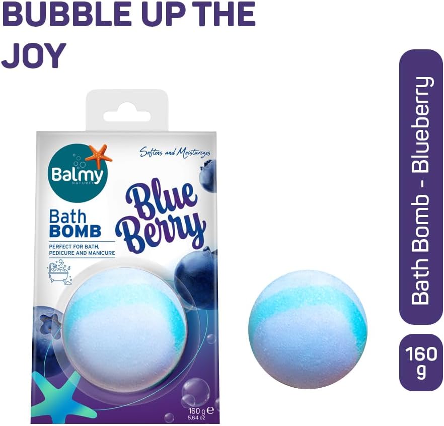 BALMY Blueberry Bath Bomb – Moisturizing Fizzy with Vitamin E & Glycerin, Fruity Scented, 5.6 oz