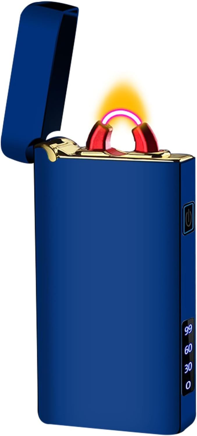 Plasma Lighter Rechargeable Electric Lighter Arc USB C Electronic Windproof Lighters High Power Big Flame Lighters with Digital Power Display for Candle, Incense, Fireworks (Ice Blue)