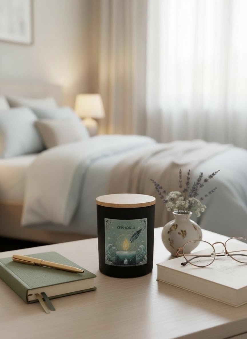 Eucalyptus & Sea Salt Aromatherapy Soy Wax Candle for Morning Reset, Spiritual Cleansing, Breathwork | 10 oz Scented Candle - Zephoria Ritual Candle by Wick & Whisper