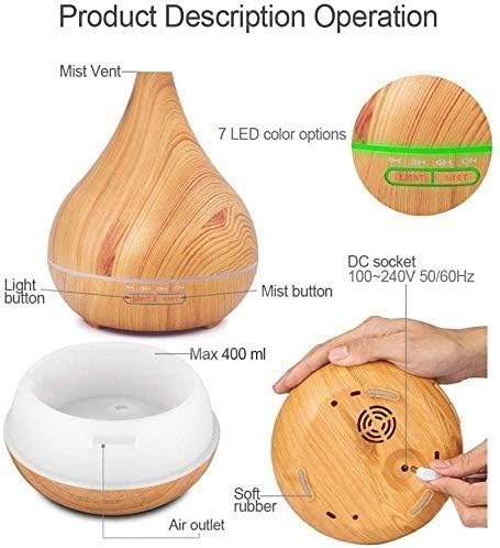 Wood Grain 400ml Essential Oil Diffuser, Ultrasonic Humidifier, Aromatherapy Diffusers with Waterless Auto-Off, for Bedroom/Office/Yoga Room