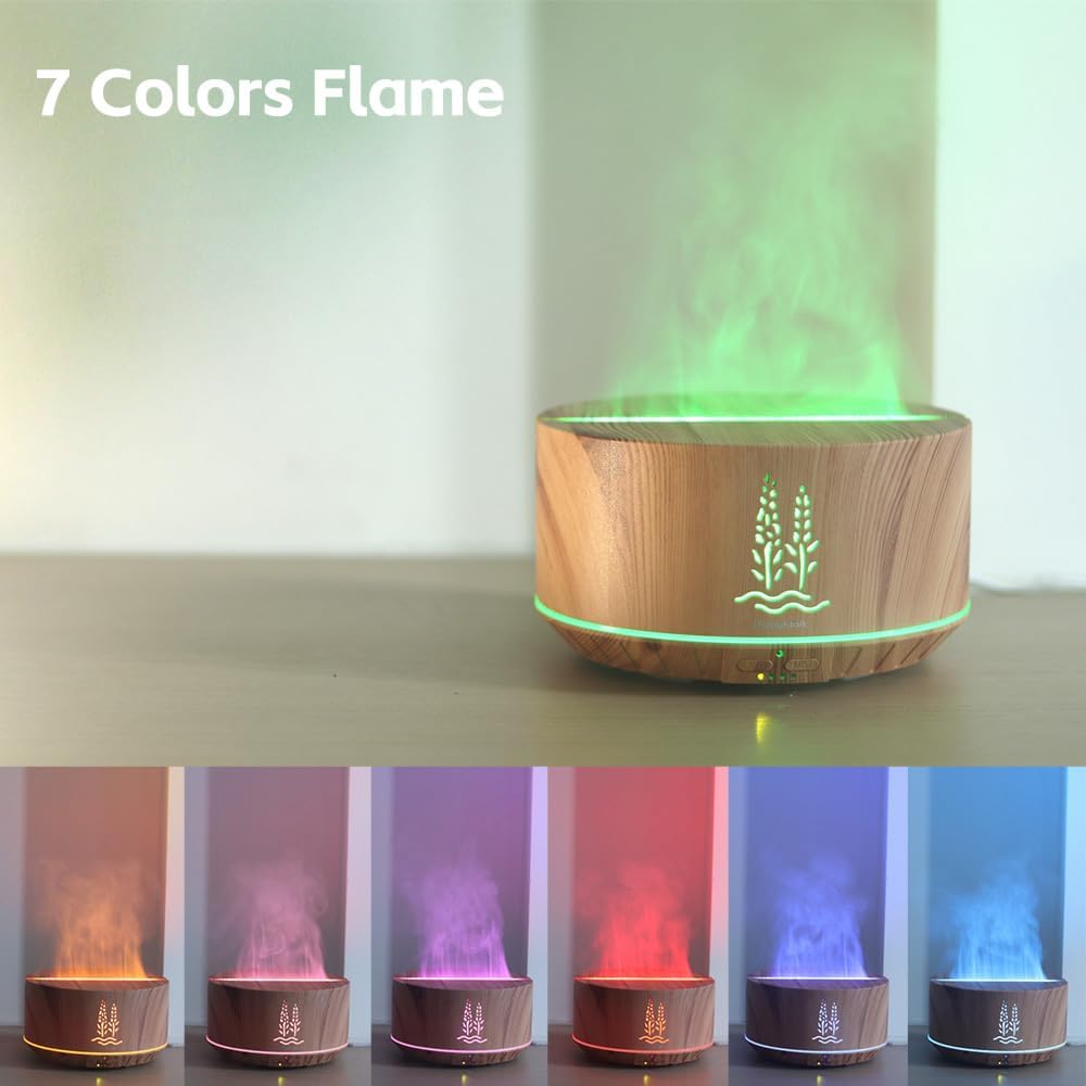 500ML Flame Oil Diffuser Wood Grain Cold Mist Ultrasonic Aroma Humidifier