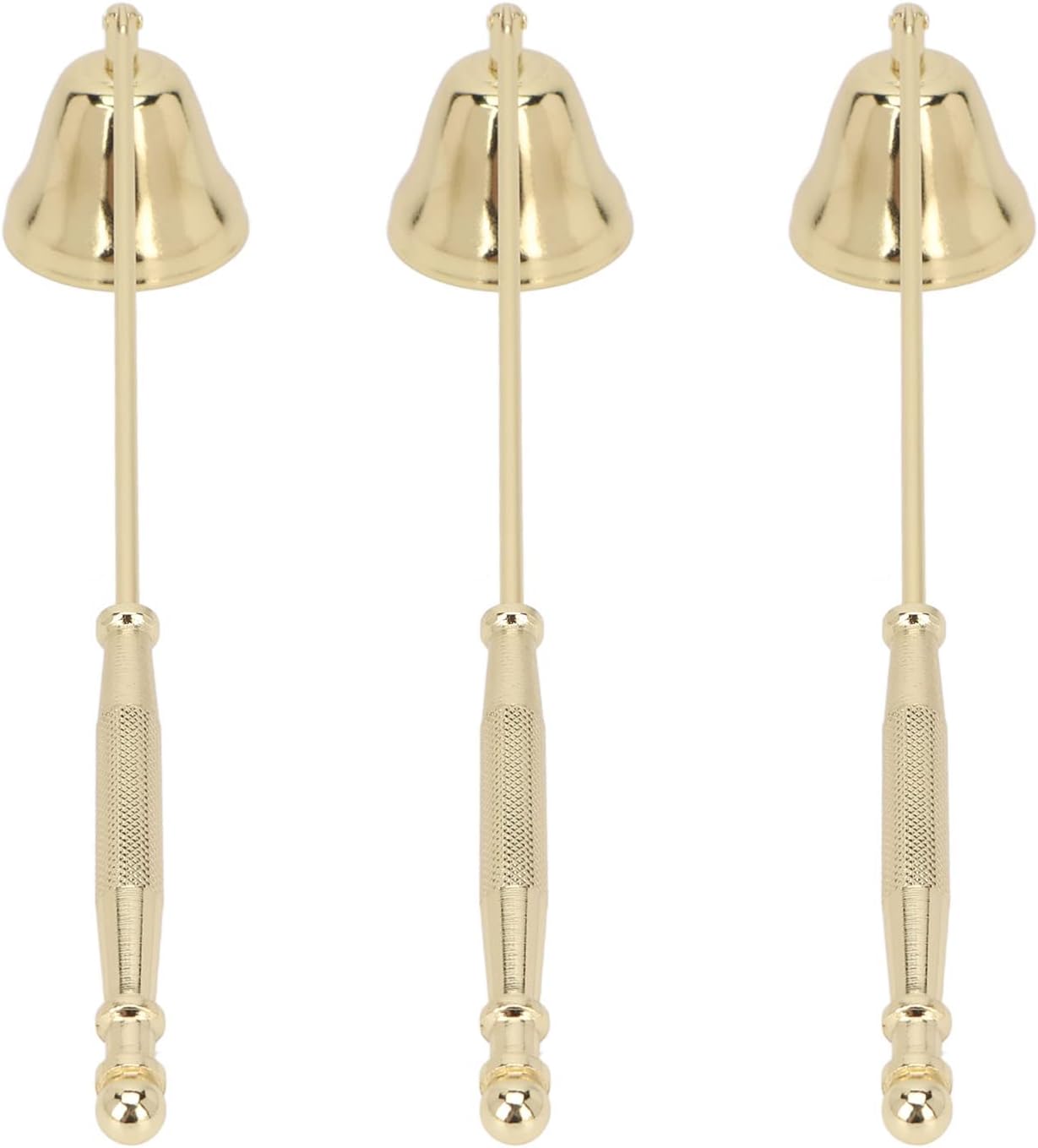 BRRNOO Candle Wick Trimmer and Snuffer, Golden Iron-Plated Bell Shaped Long Handle Candle Extinguisher 3pcs Set for Candle Lovers