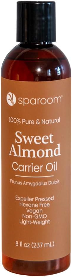 SpaRoom 100% Pure and Natural Carrier Oil, Hair and Skin Moisturizer, Aromatherapy and Massage Oil Base for Essential Oils, 8 Ounces, Sweet Almond Oil