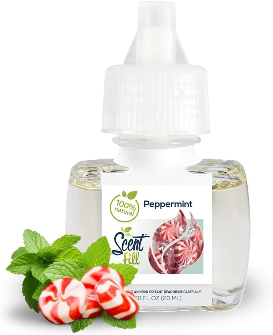 Scent Fill 100% Natural Peppermint Plug in Air Freshener, Scented Oil Refills, 2 Refills + Diffuser