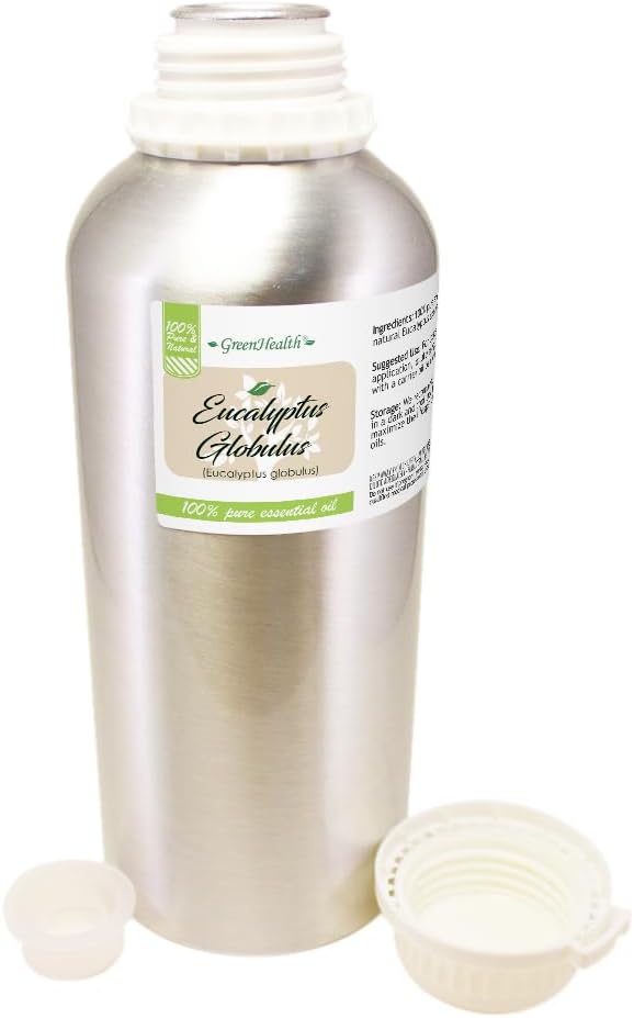 GreenHealth Eucalyptus Globulus Essential Oil – 32 fl oz (946 ml) Aluminum Bottle w/Plug Cap – 100% Pure Essential Oil
