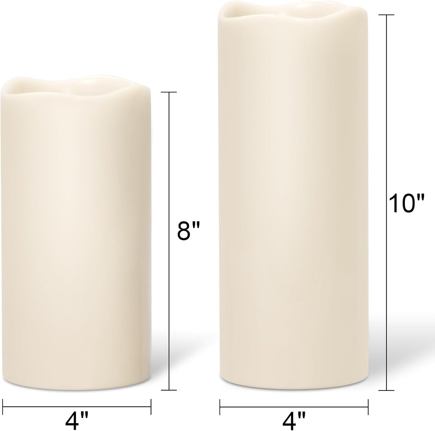 Large Solar Flameless Candles Outdoor Waterproof Dusk to Dawn Solar Rechargeable Battery LED Flickering Pillar Candles for Patio Porch Garden Lantern Decor(2 Pack, 4" D x 8", 10" H)