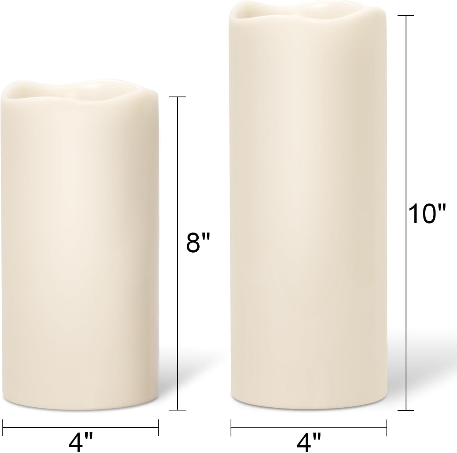 Large Solar Flameless Candles Outdoor Waterproof Dusk to Dawn Solar Rechargeable Battery LED Flickering Pillar Candles for Patio Porch Garden Lantern Decor(2 Pack, 4" D x 8", 10" H)