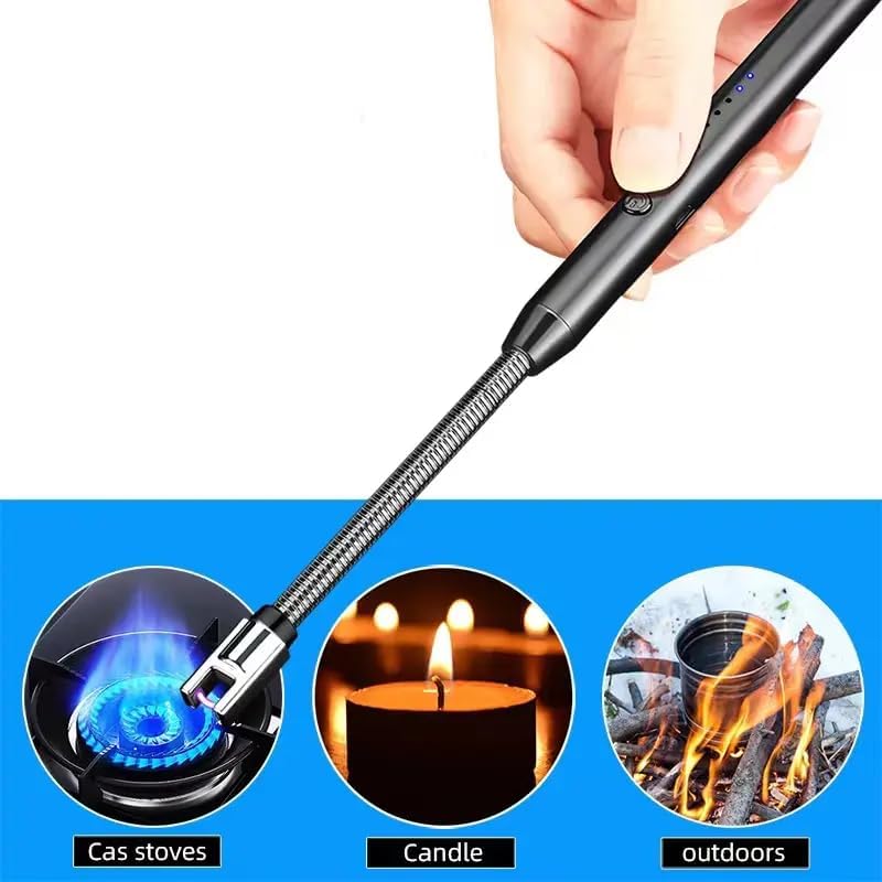 360°Flexible Neck Lighters for Candles, Multi-Function Arc Lighter Rechargeable USB Electric BBQ Lighter for Grill Kitchen Fireworks Gas Stove (Red)