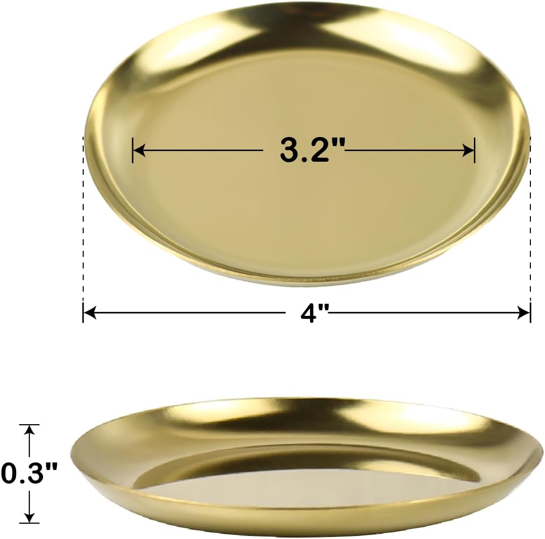 Stainless Steel Candle Holders, 4" Round Plates for Pillar, Scented and Ball Candles, Mini Trays for Jewelry and Versatile Decorative Table Centerpieces, 4 Pack