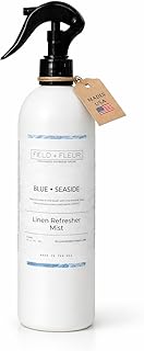 Field + Fleur - Linen Refresher Mist - Aromatic Spray for Fabrics - Refresh Bedding, Curtains & More - Notes of Citrus, Oceanic Breeze & Sugary Coconut -Made in the USA -Blue Seaside Scent -15.5 Fl Oz