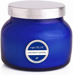 Capri Blue Signature Jar Candles - Long Lasting Soy Wax Blend - Luxury Tropical Scented Candles - Comes in Blue Decorative Glass Jar (Coconut Santal, 8 oz)