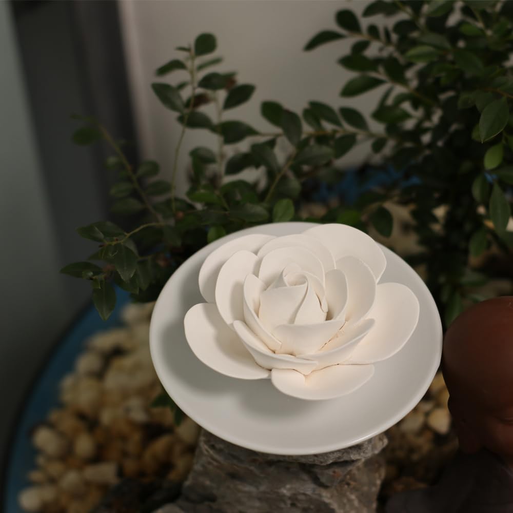 Passive Diffuser for Essential Oil-Ceramic Diffuser Non Electric Oil Diffusers for Small Mini Room, Desk Decorative, Bathroom (White Camellia)