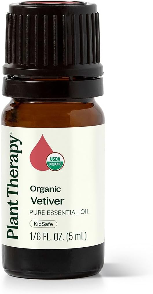 Plant Therapy Organic Vetiver Essential Oil, 5 mL (1/6 oz) Pure, Undiluted Essential Oil, Great for Meditation and DIY Natural Skin Care
