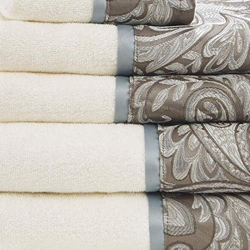 Madison Park - MP73-5310 Aubrey 6 Piece Jacquard Set for Bathroom, 2 Bath Hand Towels, 2 Washcloths, Spa Luxurious Textured Design, See Below, Blue
