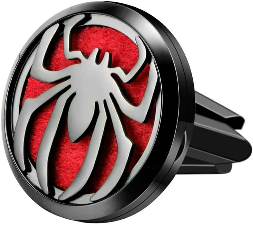 Wild Essentials Black Chromme Spider Car Vent Diffuser Kit – 316L Stainless Steel Locket, Rubber-Coated 4-Way Clip, 8 Color Pads (22mm), 25mm – Includes Inner Calm (1 x 10ml)