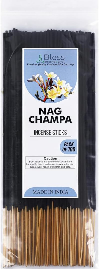 Bless-International-Nag-Champa 100%-Natural-Handmade-Incense-Sticks Organic-Chemicals-Free-for-Relaxation-Positivity-Yoga-Meditation 12-Inches-1-Hour-Plus-Burning-Time-100-Sticks-250-GM