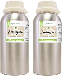 2 Bottles – GreenHealth Eucalyptus Essential Oil – 16 fl oz Each (32 fl oz Total) – 100% Pure & Uncut – Bulk Aromatherapy Oil in Aluminum Bottles – for Diffuser, Cleaning, DIY, Home Fragrance