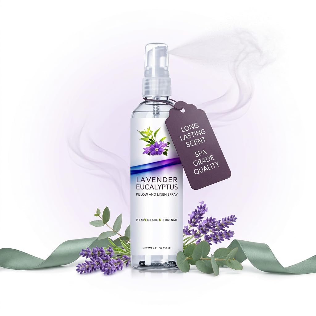 Lavender Eucalyptus Pillow and Linen Spray, Home Essential Oil Mist to Relax The Body & Mind, Natural Aromatherapy Sleep Spray, Calming Formula (Lavender Eucalyptus, 4oz)
