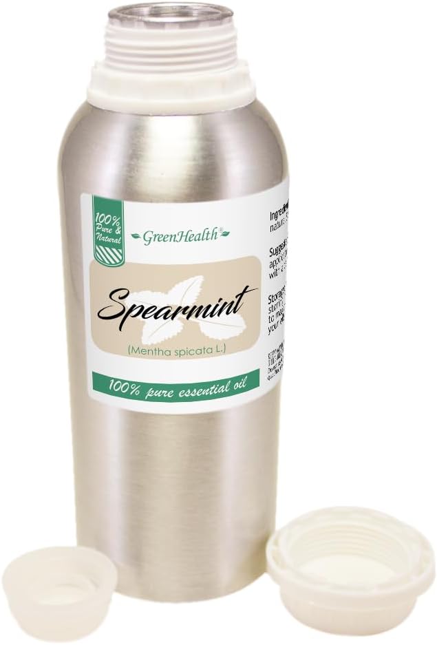 Spearmint Essential Oil – 8 fl oz (237 ml) Aluminum Bottle w/Plug Cap – 100% Pure Essential Oil – GreenHealth