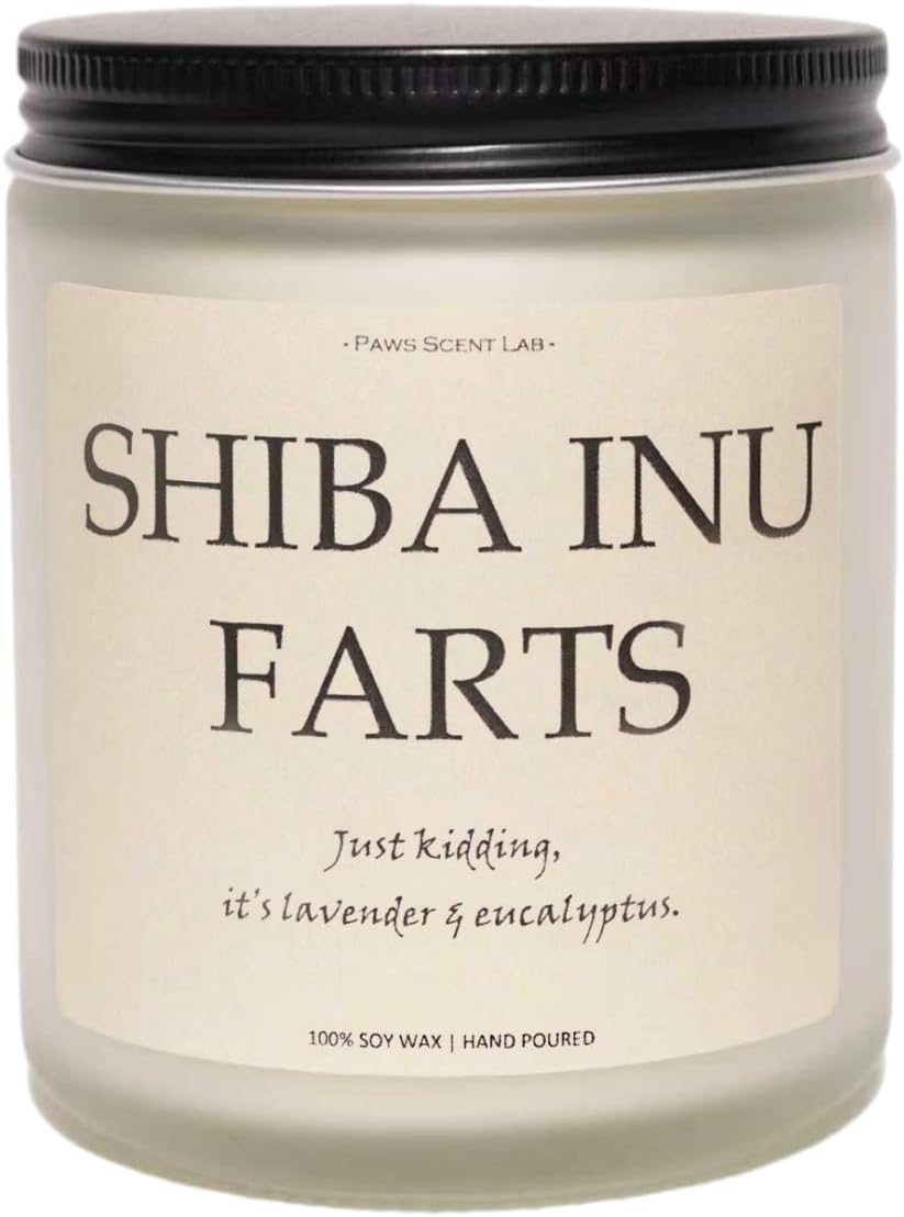 Shiba Inu Gifts & Decor, Dog Farts Candle, Dog Mom Gifts for Women - Lavender & Eucalyptus, Crafted by Natural Soy Wax & Natural Essential Oils, 7OZ