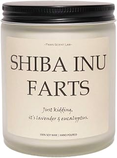 Shiba Inu Gifts & Decor, Dog Farts Candle, Dog Mom Gifts for Women - Lavender & Eucalyptus, Crafted by Natural Soy Wax & Natural Essential Oils, 7OZ