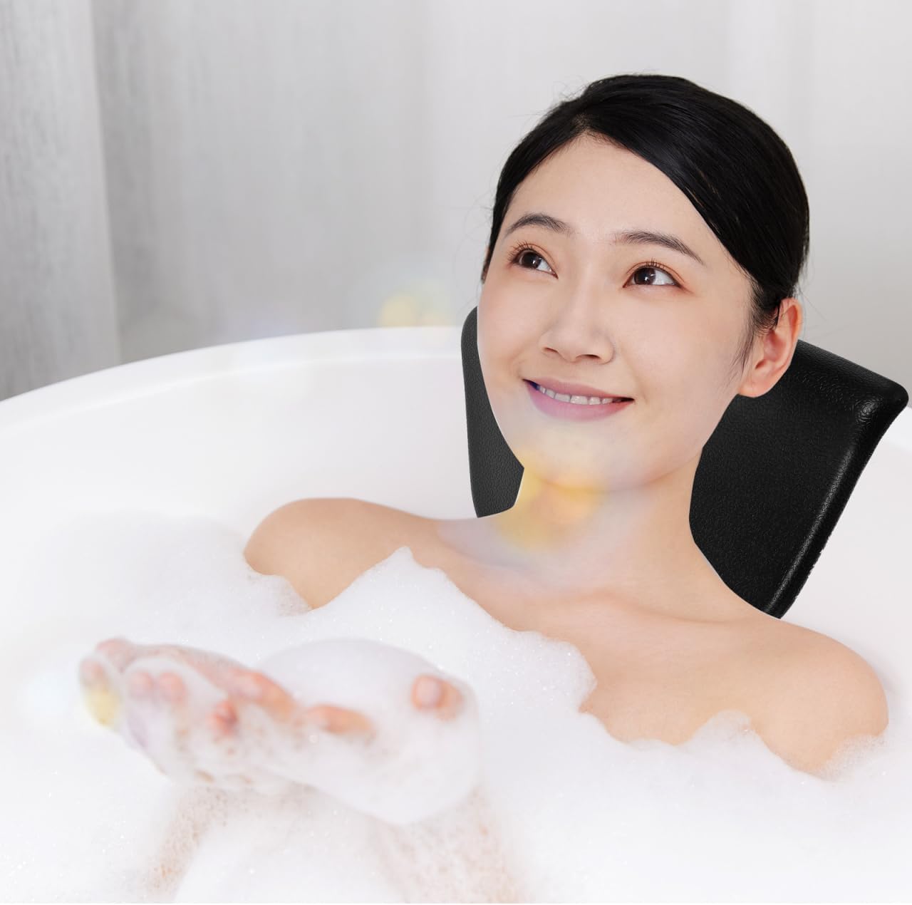Healifty Bath Pillow for Tub with Suction Cups Removable Pu Headrest Cushion Neck and Back Support Waterproof Spa Pillow for Relaxing Soak 4.1 X 2.4 Inch