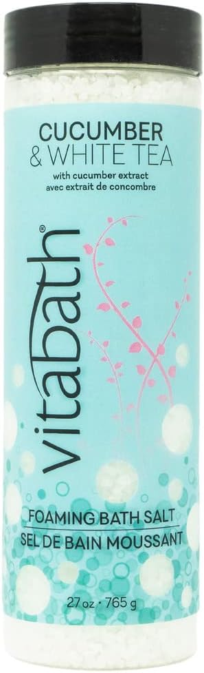 Vitabath Cucumber & White Tea Foaming Bath Salts Relaxing Bubble Aromatherapy Skincare - Muscle & Body Ache Soothing & Skin Nourishing Foamy Soak for Women & Men – 27 oz