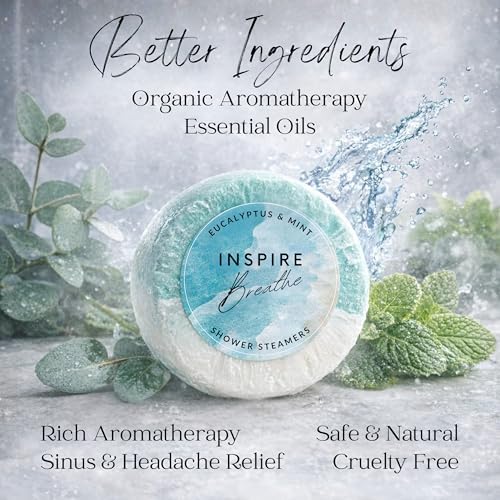 Beautiful Gift Sets for Women - 12 Beautiful Inspire Organic Bombs Bombs & 15 Inspire Breathe Shower Steamers Eucalyptus and Mint