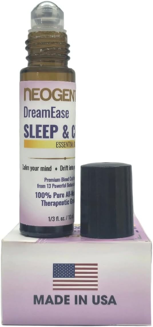 DreamEase Sleep and Calm Essential Oil Roll-On –Crafted from 13 Pure Botanical Oils – Nighttime Relaxation Aromatherapy, Made in USA – 10 mL