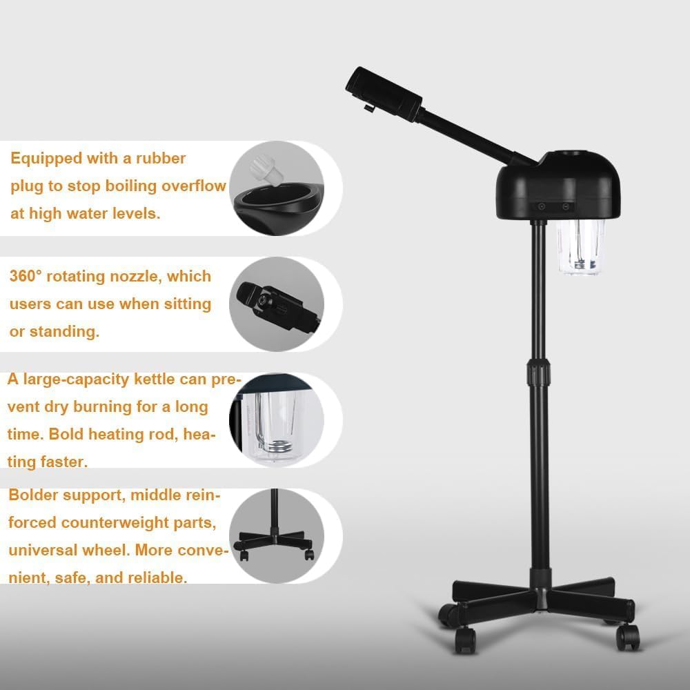 Professional Facial Steamer with Hot Mist, Face Steamer Machine for Esthetician, Home Salon Spa Facial Cleaning (Black)