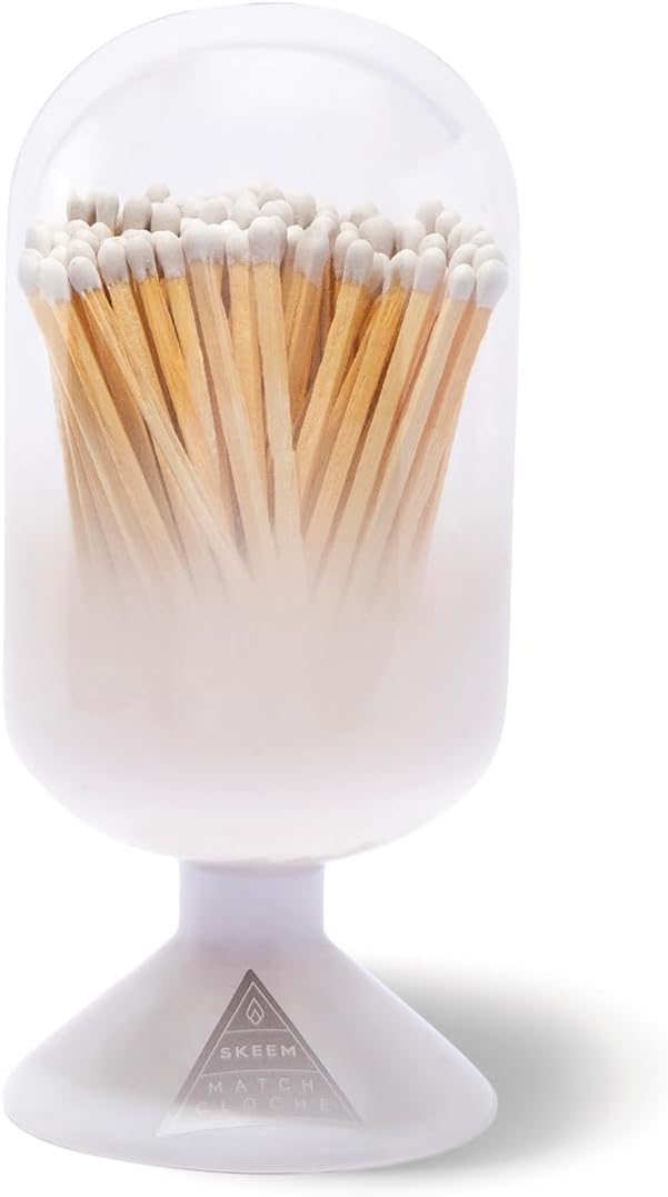Skeem Cloud Match Cloche with Striker - White - Includes 120 Small Match Sticks - Perfect Fireplace Decor, Decorative Matches for Candles